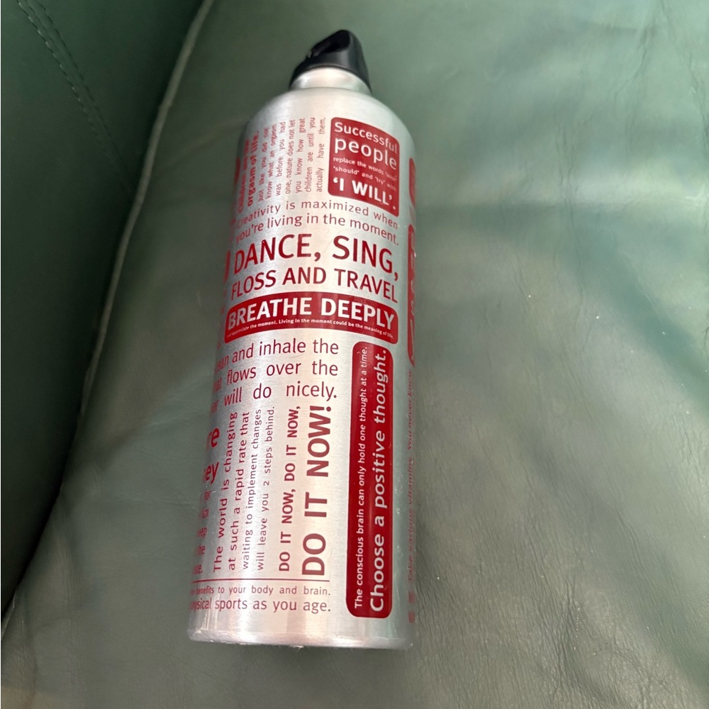 Inspirational luelemon red silver water bottle
